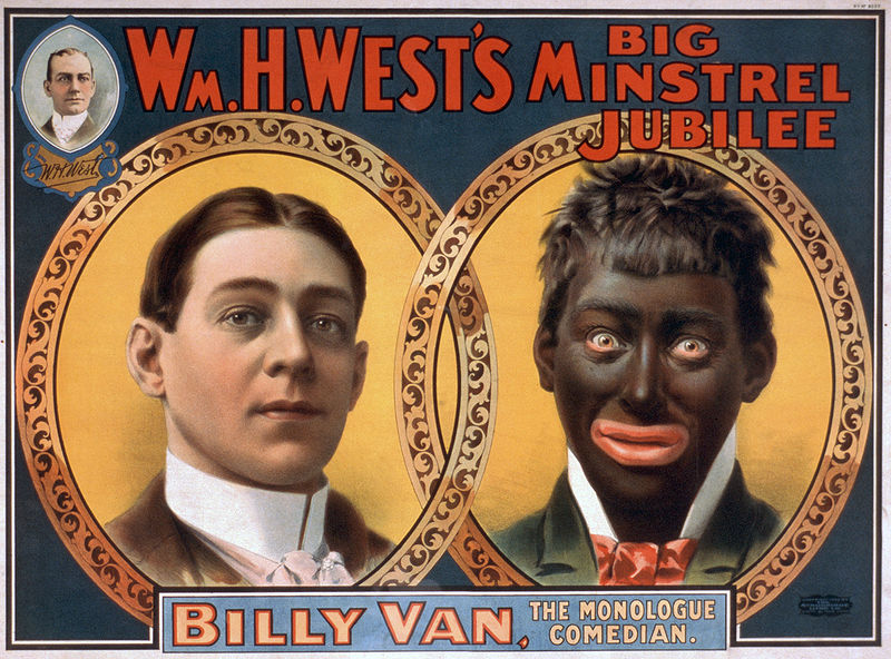 Reprodução de pôster de um show de Blackface Minstrel de 1900, mostrando a transformação de William H. West.