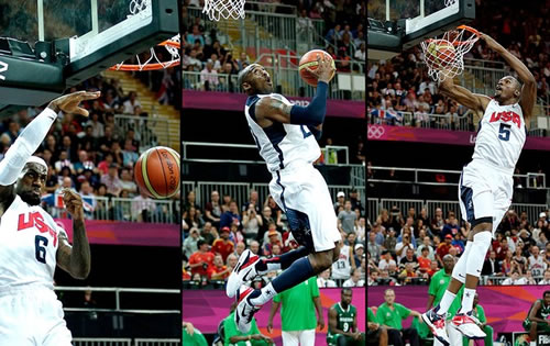 LeBron James, Kobe Bryant e Kevin Durant deram uma pequena amostra do show dos EUA contra a Nigéria. (Crédito: AP)